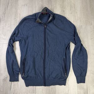 Massimo Dutti Sweater Mens Medium Blue Full Zip Waffle Knit Cashmere Mock Neck N